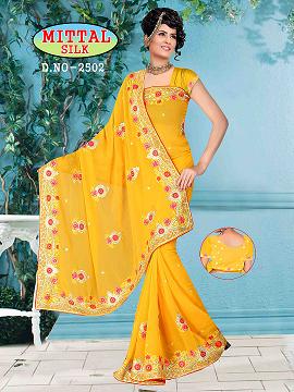 Manufacturers Exporters and Wholesale Suppliers of Yellow Designer Saree Surat Gujarat